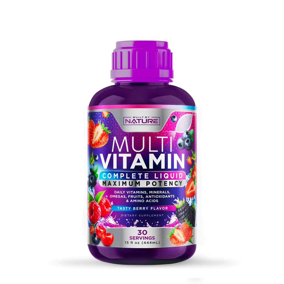 Liquid Multivitamin for Women Men and Kids - Liquid Vitamins Supplement for Adults - Natural Multimineral - Vegan Non-GMO Gluten Free Sugar Free – Delicious Berry Flavor - 15 Fl Oz 30 Servings