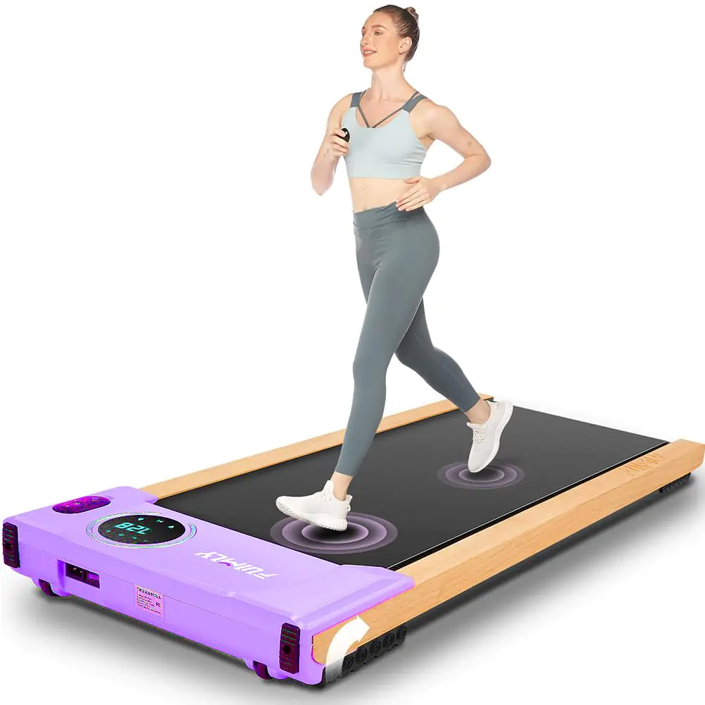 FUNMILY Walking Pad Treadmill with Incline 2.5HP Wooden Under Desk Treadmill with Smart APP 300 Lb Capacity 2 in 1 Portable Walking Treadmill with Remote Control and LED Display