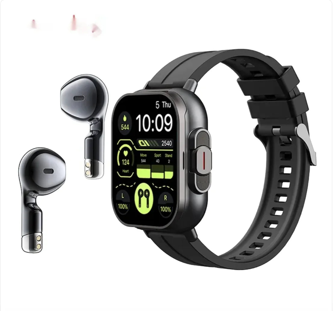 2-in-1 Smartwatch with TWS Bluetooth Earbuds & Heart Rate Monitor