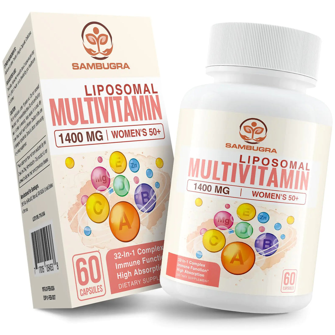 Liposomal Multivitamin for Women 50+ - Women Daily Multivitamin with 32 Ingredients CoQ10 Vitamins C B D E for Cardiovascular & Bone Health Support - 32-in-1 Multivitamin (60 Capsules)