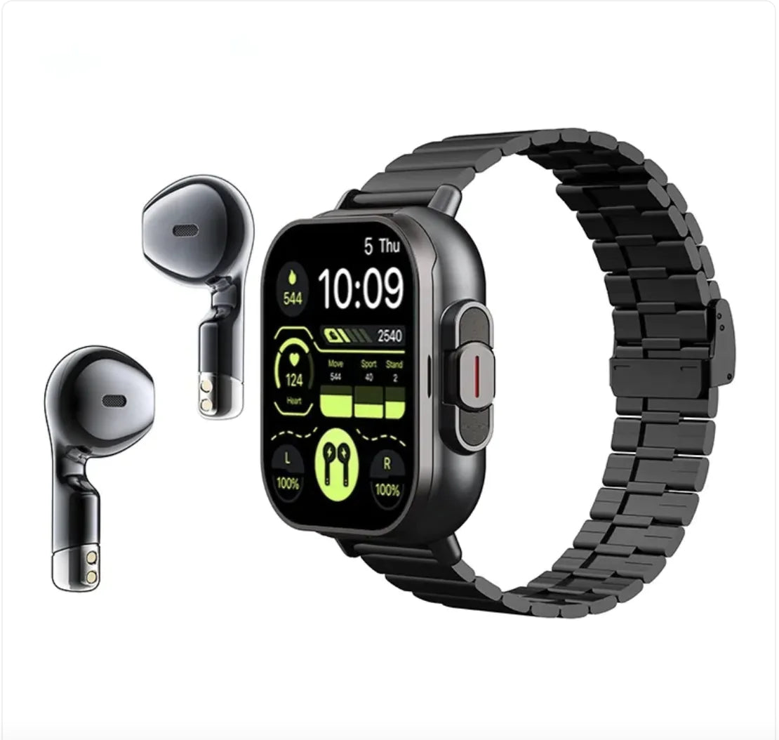 2-in-1 Smartwatch with TWS Bluetooth Earbuds & Heart Rate Monitor