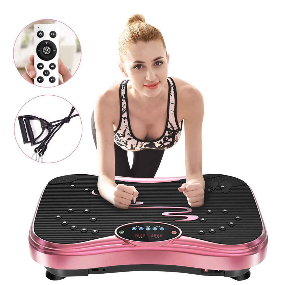 NIMTO Vibration Plate Exercise Machine Whole Body Workout Vibration Fitness Platform for Home Fitness & Weight Loss + Remote + Loop Resistance Bands 999 Levels