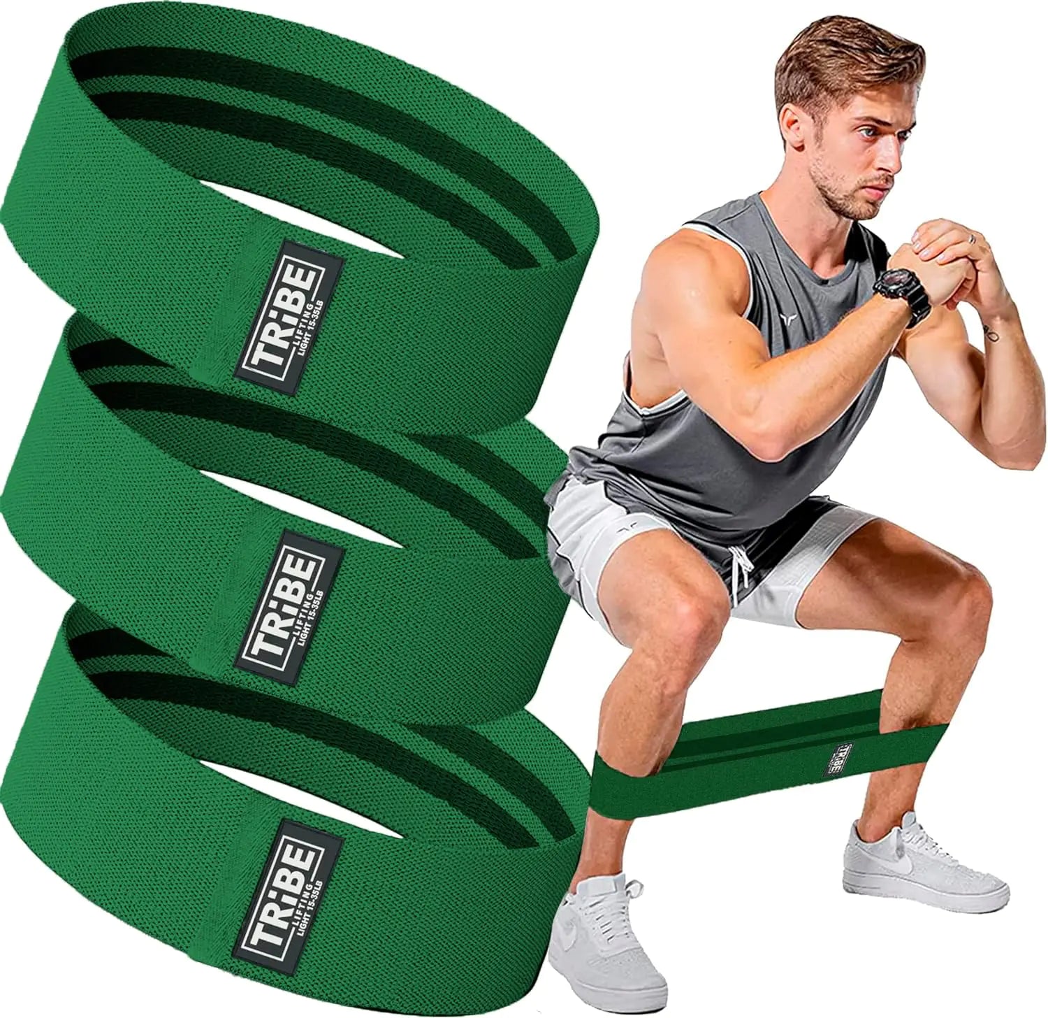 Fabric Resistance Bands for Legs - Workout Bands Resistance Bands for Men and Women - Booty Bands for Working Out - Exercise Bands Resistance Bands Set - Elastic Bands for Exercise (Green) - Oana Prime Shop
