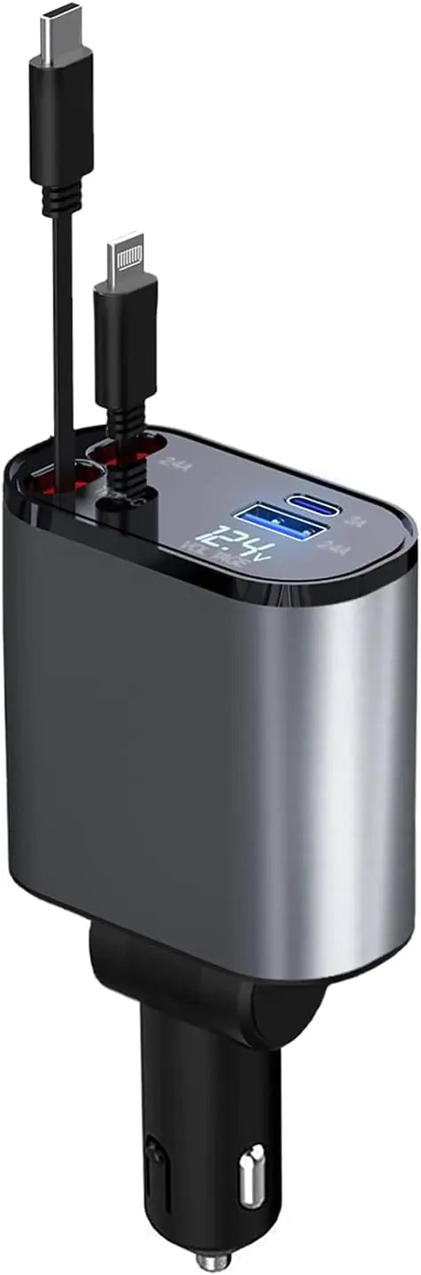 TIKTOK SHOP Retractable Car Charger, 4 in 1 Fast Car Phone Charger 66W, Retractable Cables and USB Car Charger,Compatible with iPhone 15/14/13/12/11,Galaxy,Pixel - Oana Prime Shop