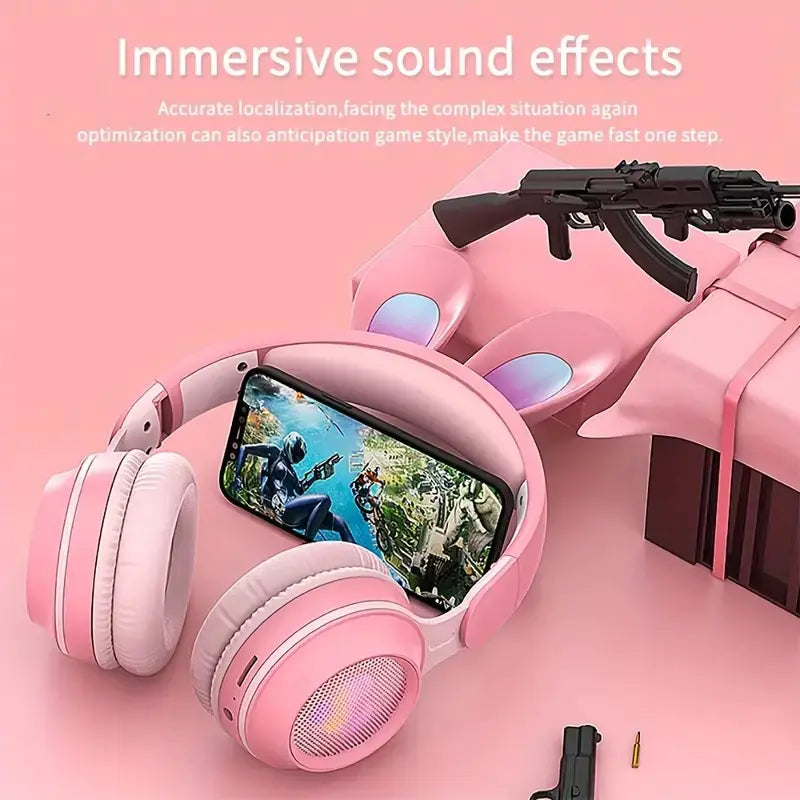 Cute Rabbit Wireless Headphones with RGB LED for Kids - Oana Prime Shop