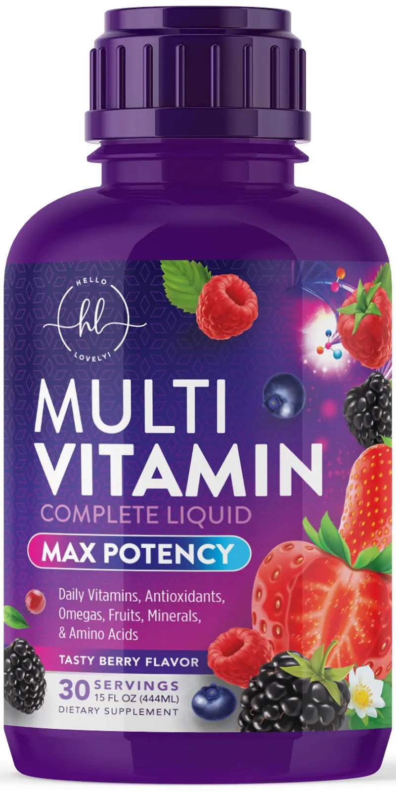 Multivitamin for Women |Men &amp; Kids| Liquid Multivitamin &amp; Multimineral Vegan Sugar Free Vitamins A C D3 E B6 B12 &amp; Zinc Womens Multivitamin &amp; Adult Immune Support Berry Flavor - 15 Fl Oz