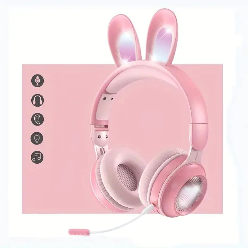 Cute Rabbit Wireless Headphones with RGB LED for Kids - Oana Prime Shop