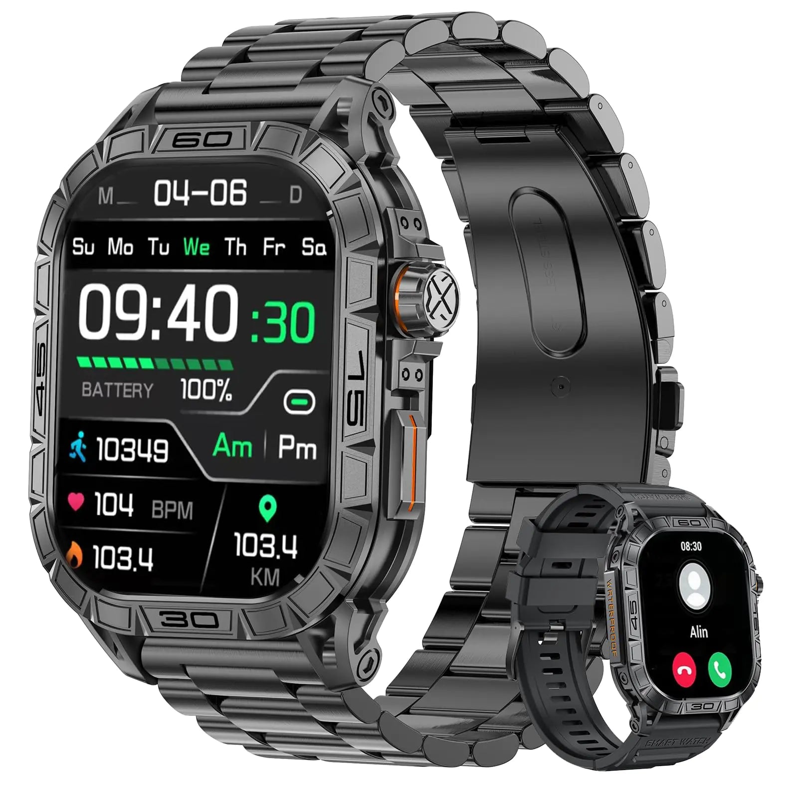 Invyxr Waterproof Smart Watches for Men Rugged Mens Fitness Smart Watch with Heart Rate Sleep Blood Pressure Activity Trackers Health Watches Compatible for Android and iOS Answer/Make Call - Oana Prime Shop