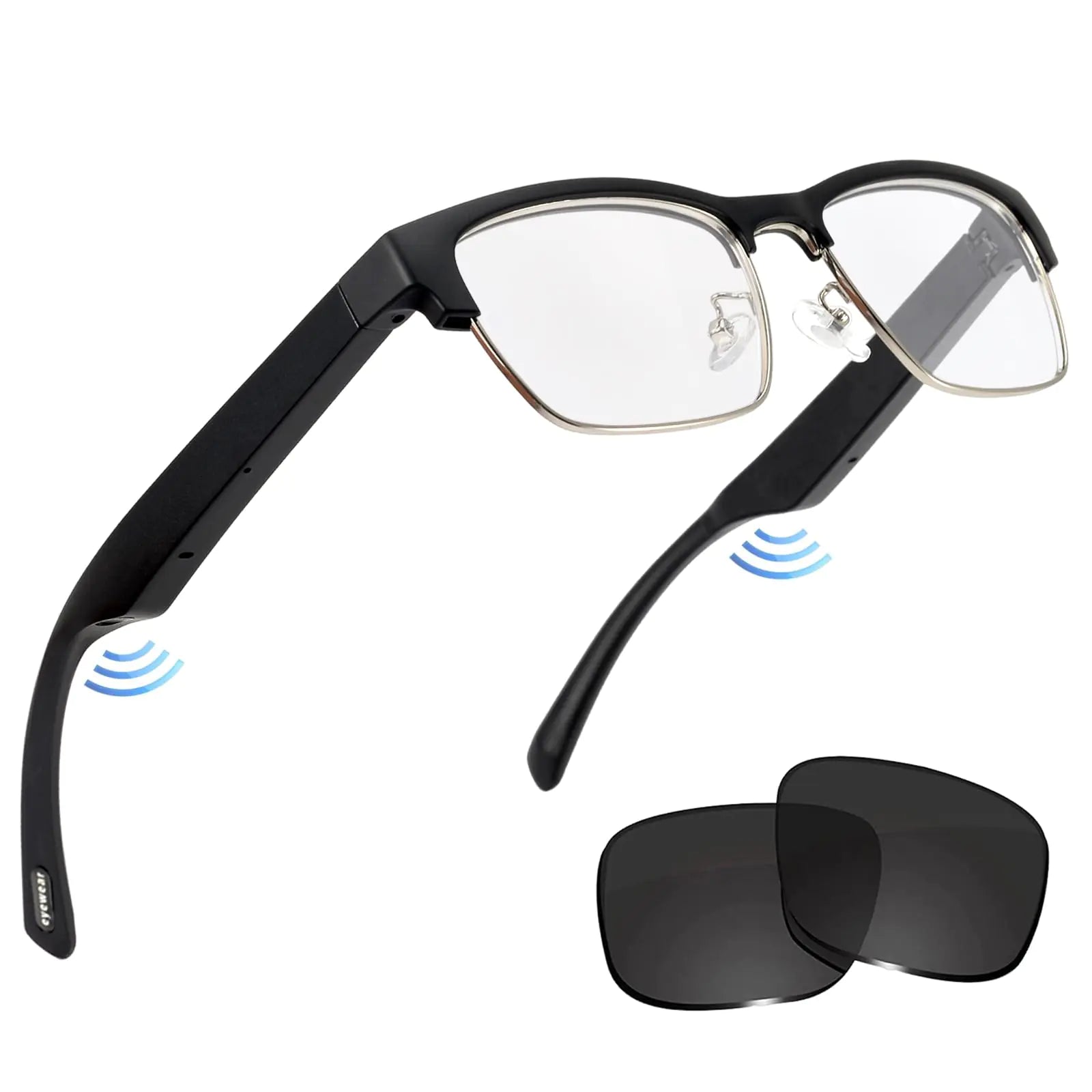 Smart Glasses Bluetooth Sunglasses for Men Women- Blue Light Filter & UV Protection Sunglasses Lenses with Bluetooth Speakers Touch&Voice control Open Ear Music & HD Calling (Black Silver) - Oana Prime Shop