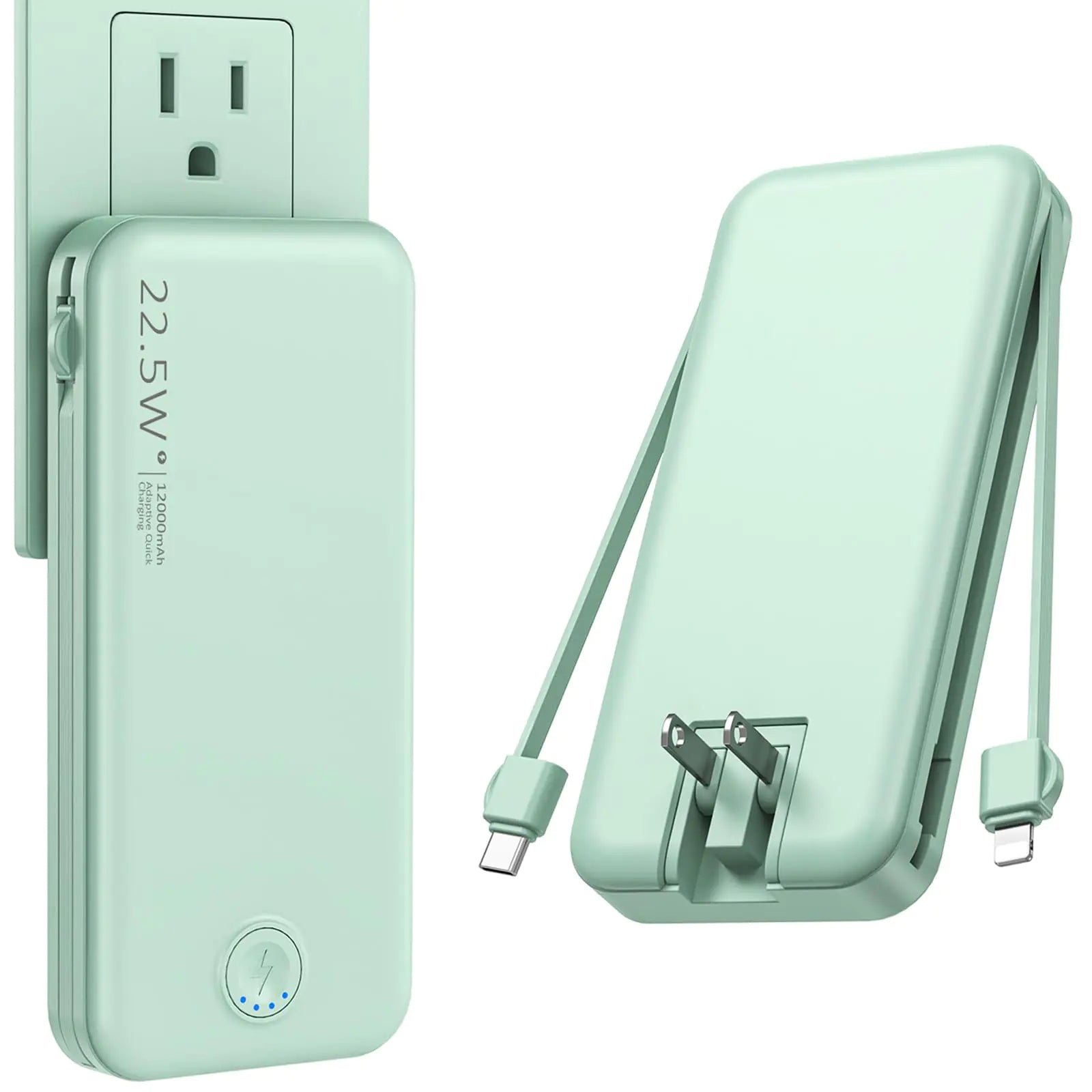 Nusyddy Portable Charger with Built in Cable and AC Wall Plug USB C Power Bank 12000mAh 22.5W Super Fast Charging Lightweight Portable Phone Charger Travel Battery Pack for iPhone Samsung Tablets - Oana Prime Shop