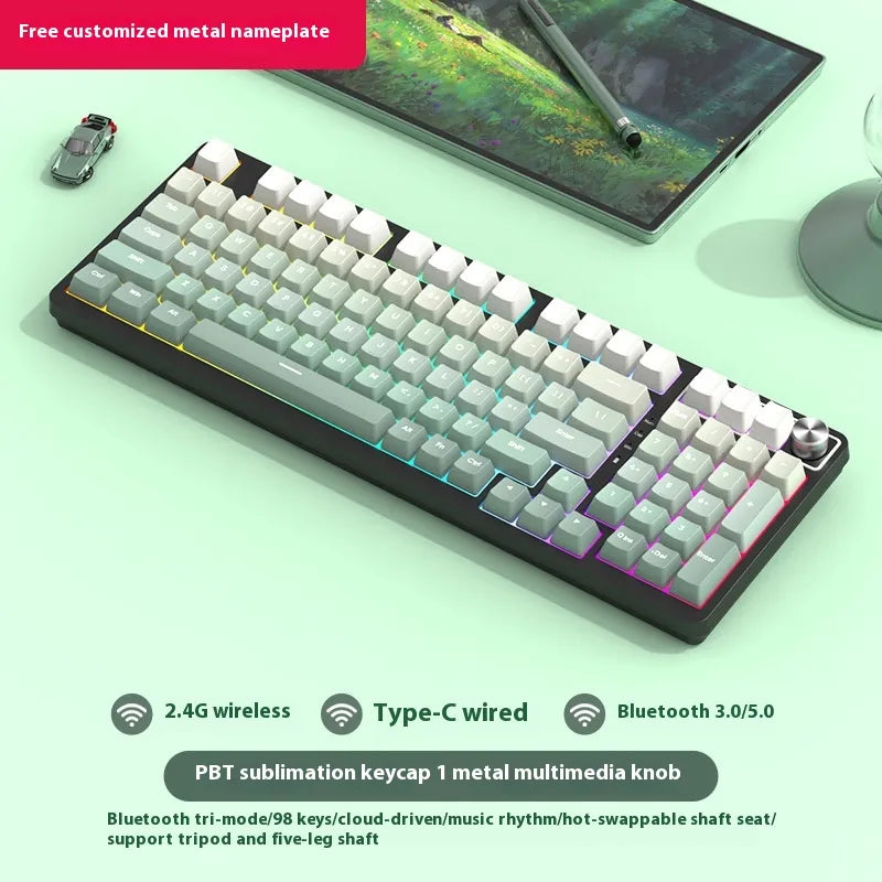 98 Key Wireless Bluetooth Three-model Mechanical Keyboard Gaming Electronic Sports Office - Oana Prime Shop