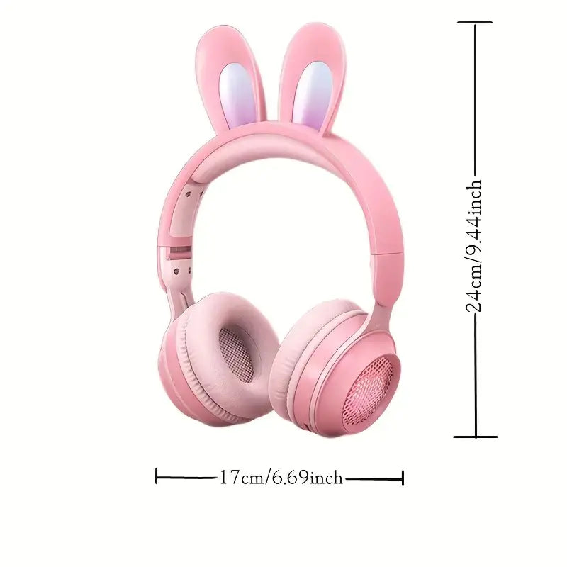 Cute Rabbit Wireless Headphones with RGB LED for Kids