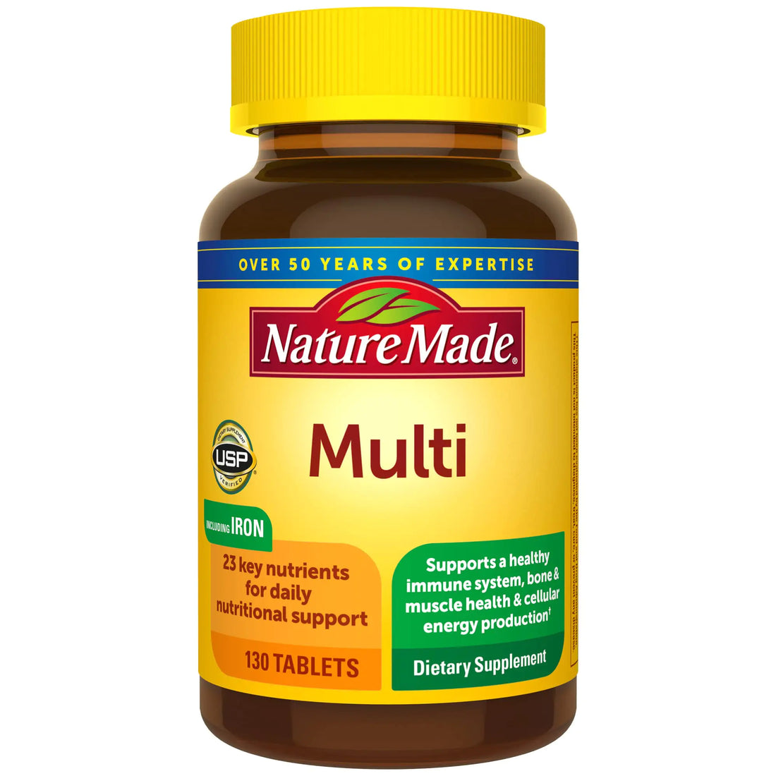 Nature Made Multivitamin Tablets with Iron Multivitamin for Women and Men for Daily Nutritional Support 130 Tablets 130 Day Supply