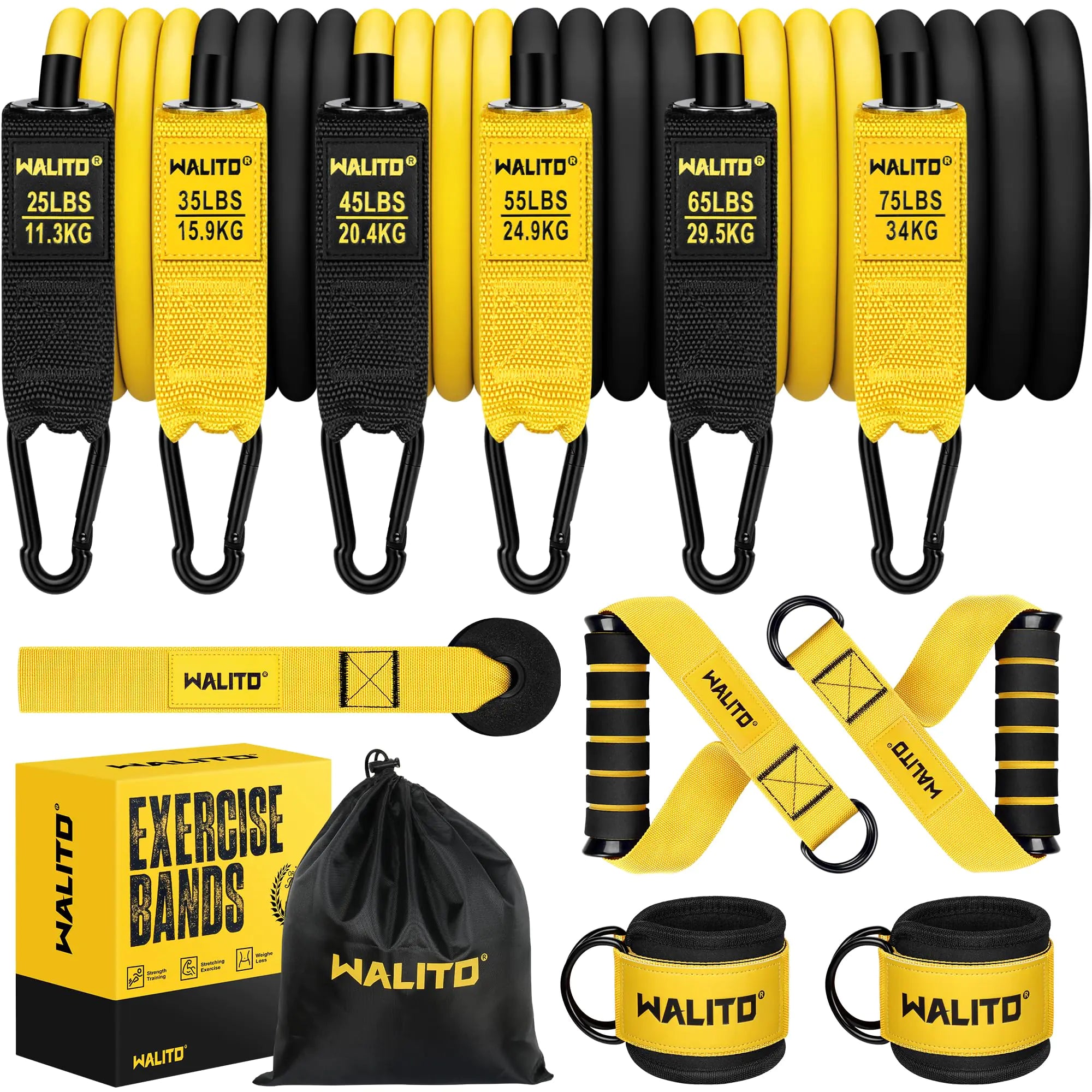 WALITO Resistance Bands Set - Exercise Bands with Handles Door Anchor Legs Ankle Straps for Heavy Resistance Training Physical Therapy Muscle Training Yoga Home Workouts - Oana Prime Shop