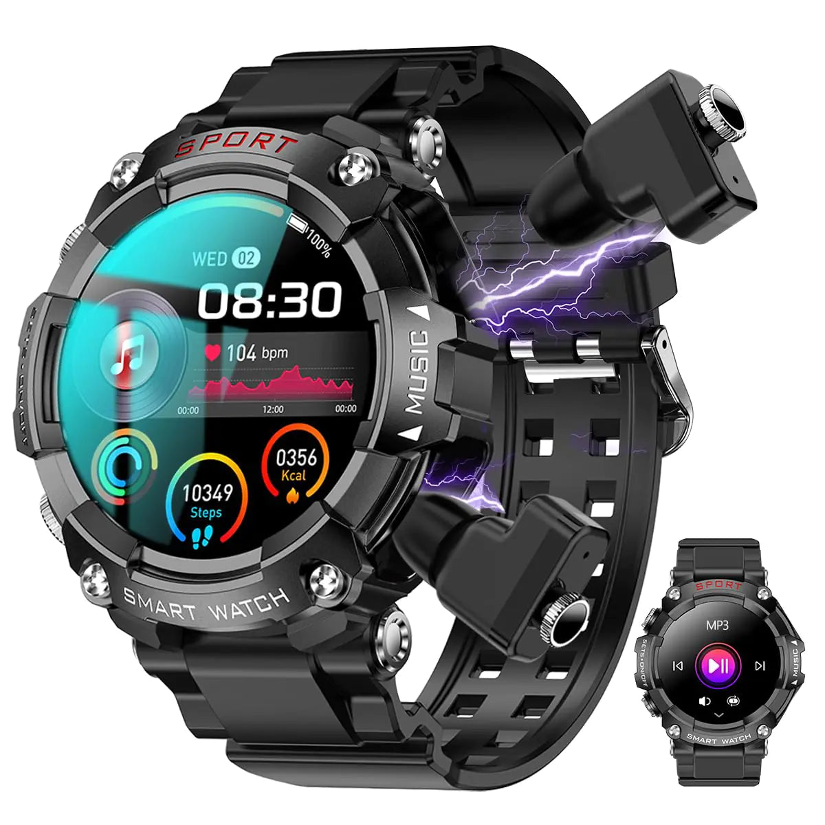 YPSDOOWKJ Smart Watch with EarbudsRound 1.52 Full Touch ScreenMilitary Watches for Men WomenSmartWatch and Headphones ComboFitness Tracker Watch(Answer/Calls) - Oana Prime Shop