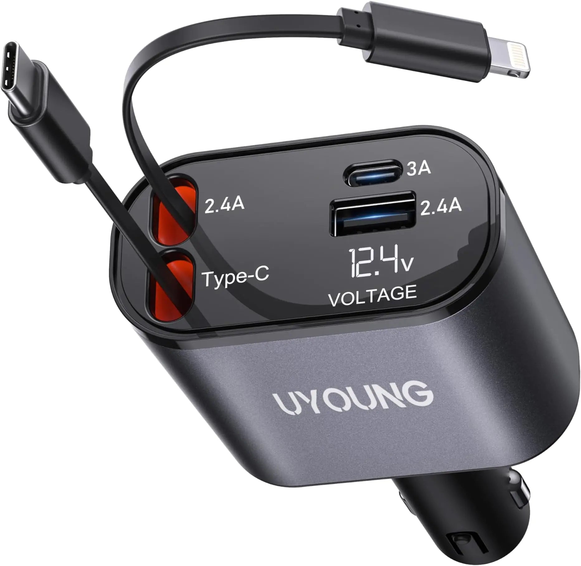 TIKTOK SHOP Retractable Car Charger, 4 in 1 Fast Car Phone Charger 66W, Retractable Cables and USB Car Charger,Compatible with iPhone 15/14/13/12/11,Galaxy,Pixel - Oana Prime Shop