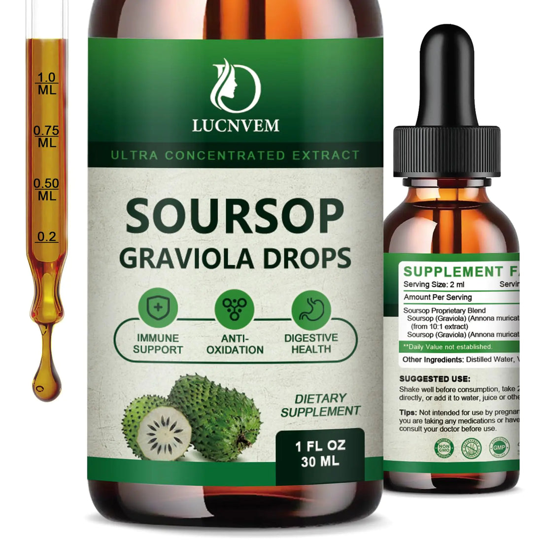 (2 Pack) Organic Soursop Graviola Liquid Drops Soursop Extract Organic Pure for Natural Antioxidant Cell Support & Regeneration Immune Boost Soursop Bitters Liquid Rich in Multivitamin - 2 FL OZ