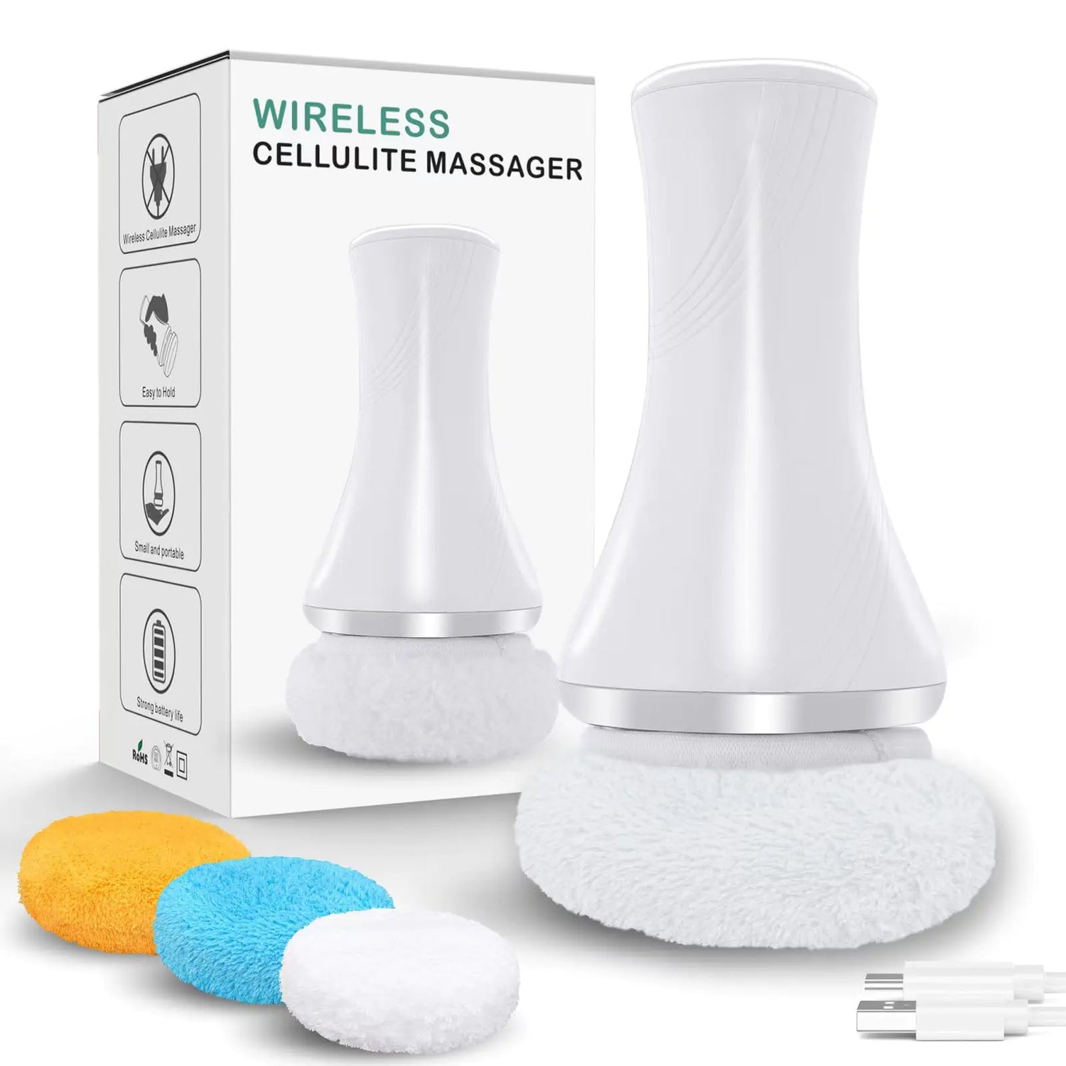 Body Sculpting Machine Cellulite Remover for Legs Lymphatic Drainage Massager Cellulite Massager Handheld Wireless with 6 Washable Pads Body Massager for Belly Legs Butt Arms