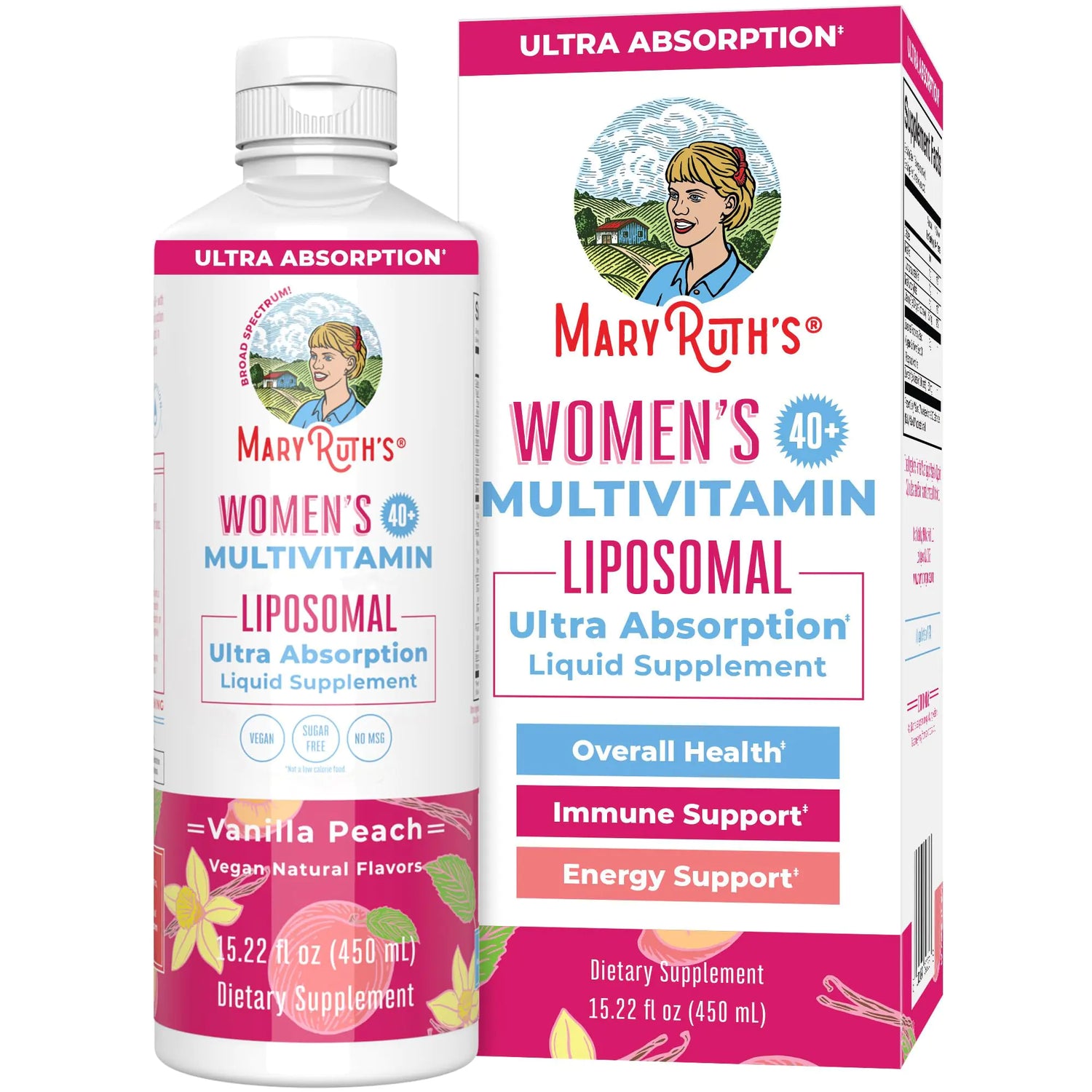 MaryRuth Organics Multivitamin for Women 40+ Womens Multivitamin Liposomal Immune Support Supplement Energy Supplements &amp; Sleep Aid Methylated Multivitamin Vegan Sugar Free Non-GMO 15.22 Fl Oz