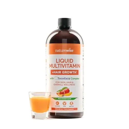 NatureWise Liquid Multivitamin for Hair Growth for Women and Men + Tocogaia® - Biotin - Vitamin D E B Complex - Supports Immune Eye Nail Health - Ages 18+ - 30 Fl Oz(887 mL)