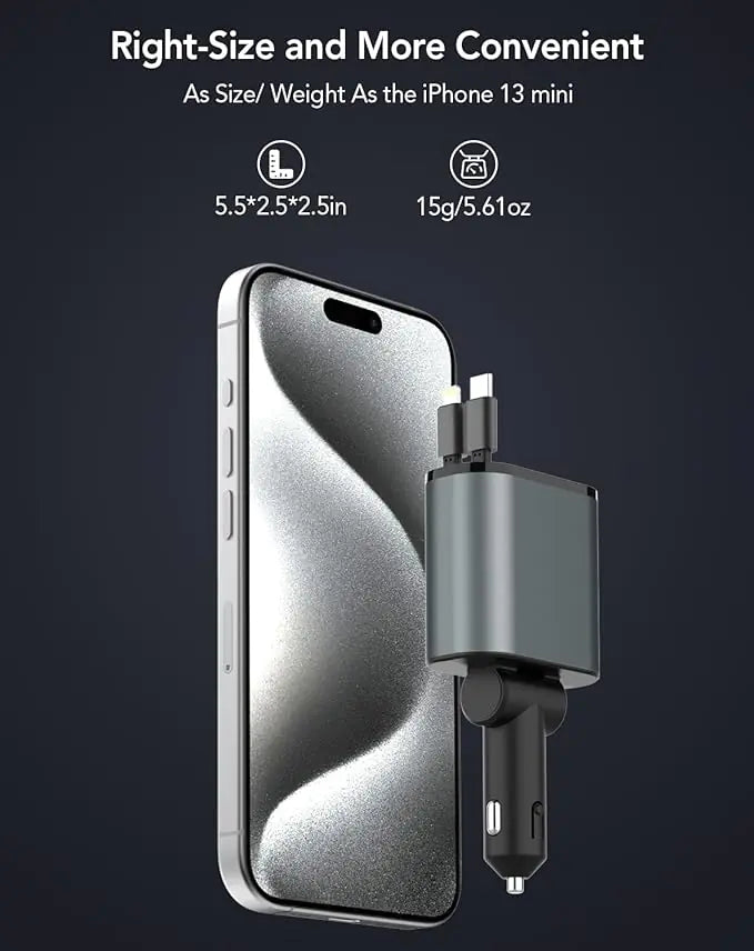 TIKTOK SHOP Retractable Car Charger, 4 in 1 Fast Car Phone Charger 66W, Retractable Cables and USB Car Charger,Compatible with iPhone 15/14/13/12/11,Galaxy,Pixel - Oana Prime Shop