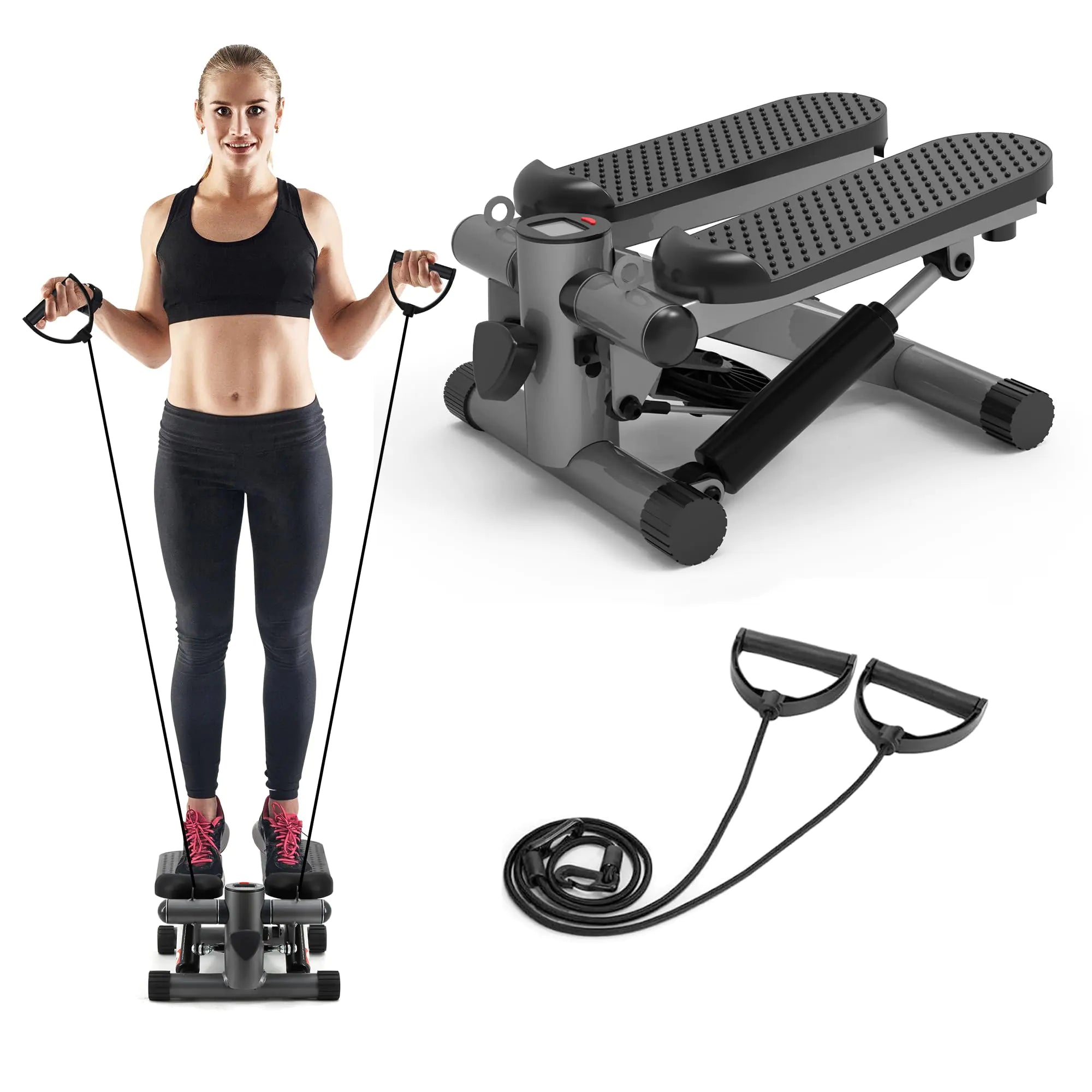TENBOOM Steppers for Exercise at Home，Stair Stepper with Resistance Bands，Mini Stepper with 300LBS Loading Capacity，Super Quiet Fitness Steppers with LCD Monitor