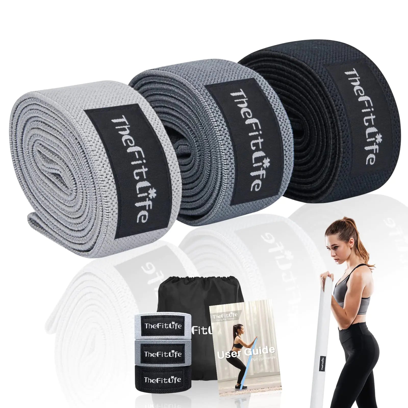 TheFitLife Resistance Exercise Bands for Women - Fabric Workout Bands for Booty Hip Glute Leg Thigh Squat Butt Lift Excersize and Fitness Loop Bands for Home Gym (Grey Long) - Oana Prime Shop