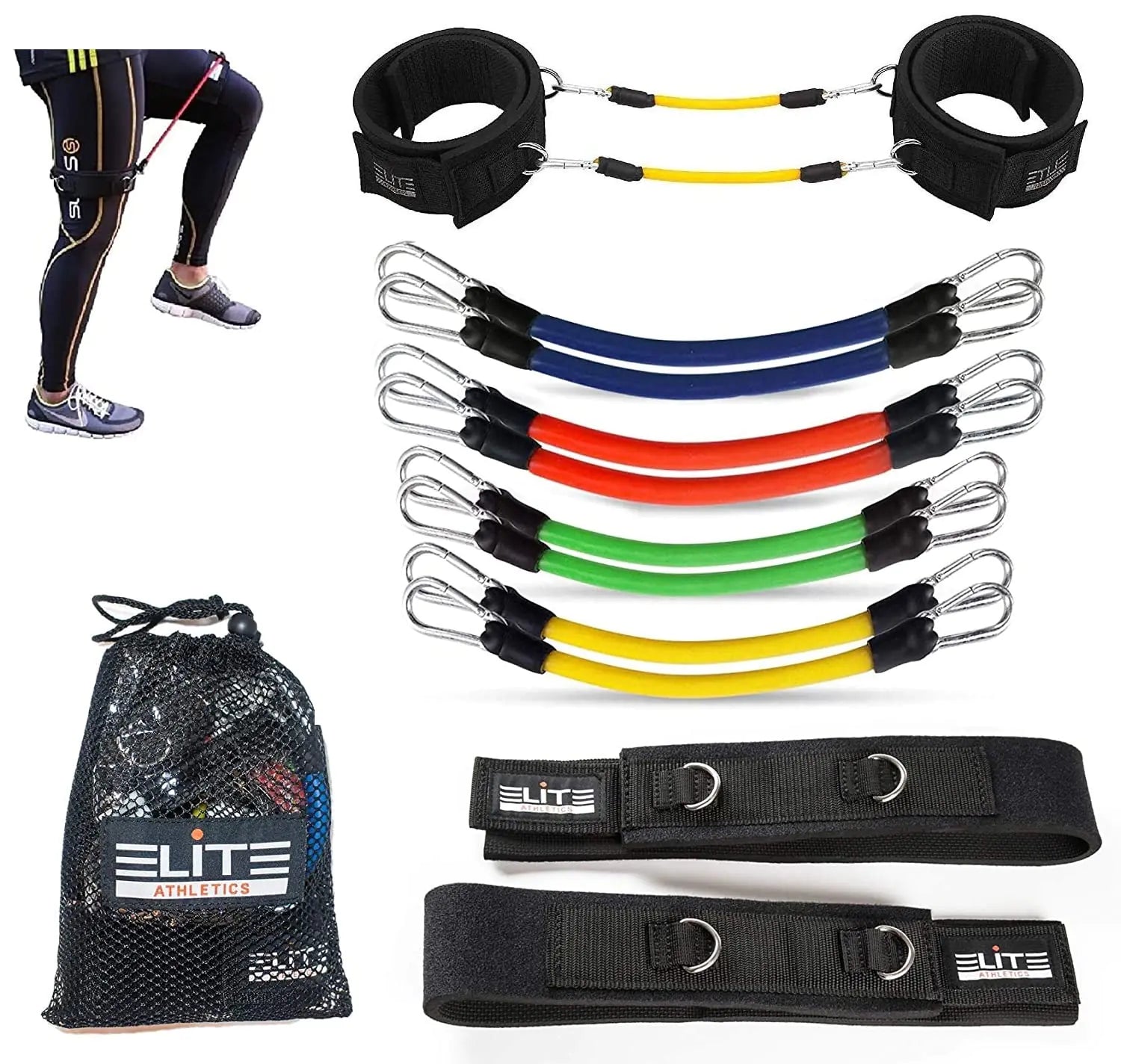 Elite Supplies 11 Pieces Speed Agility Strength Leg Resistance Bands - for All Sports & Exercise Fitness Fast Sprinting Explosive Agile Strength Endurance - Oana Prime Shop