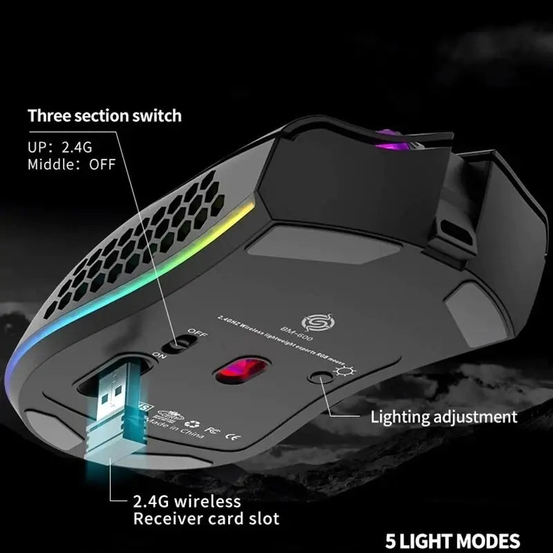 BM600 Rechargeable Wireless RGB Gaming Mouse for PC - Oana Prime Shop