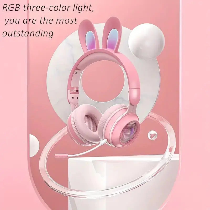 Cute Rabbit Wireless Headphones with RGB LED for Kids - Oana Prime Shop