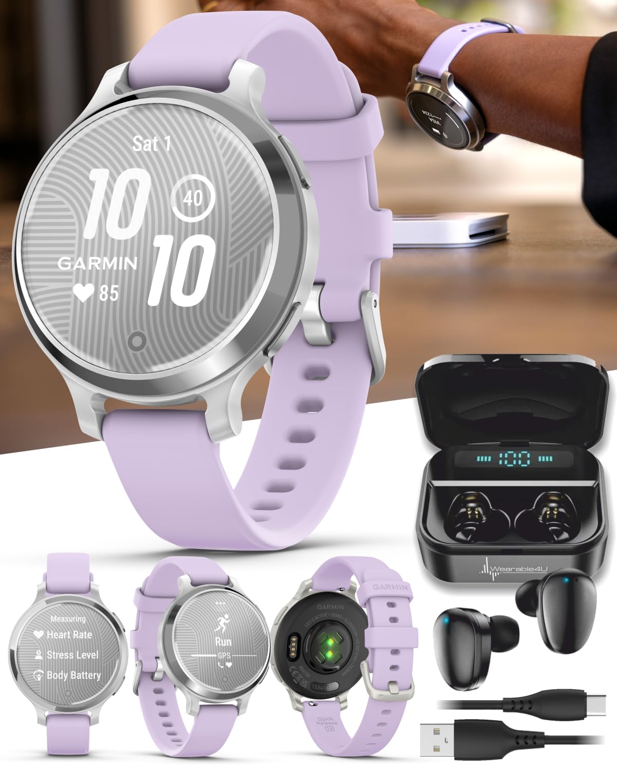Garmin Lily 2 Active GPS Smartwatch + Earbuds Bundle