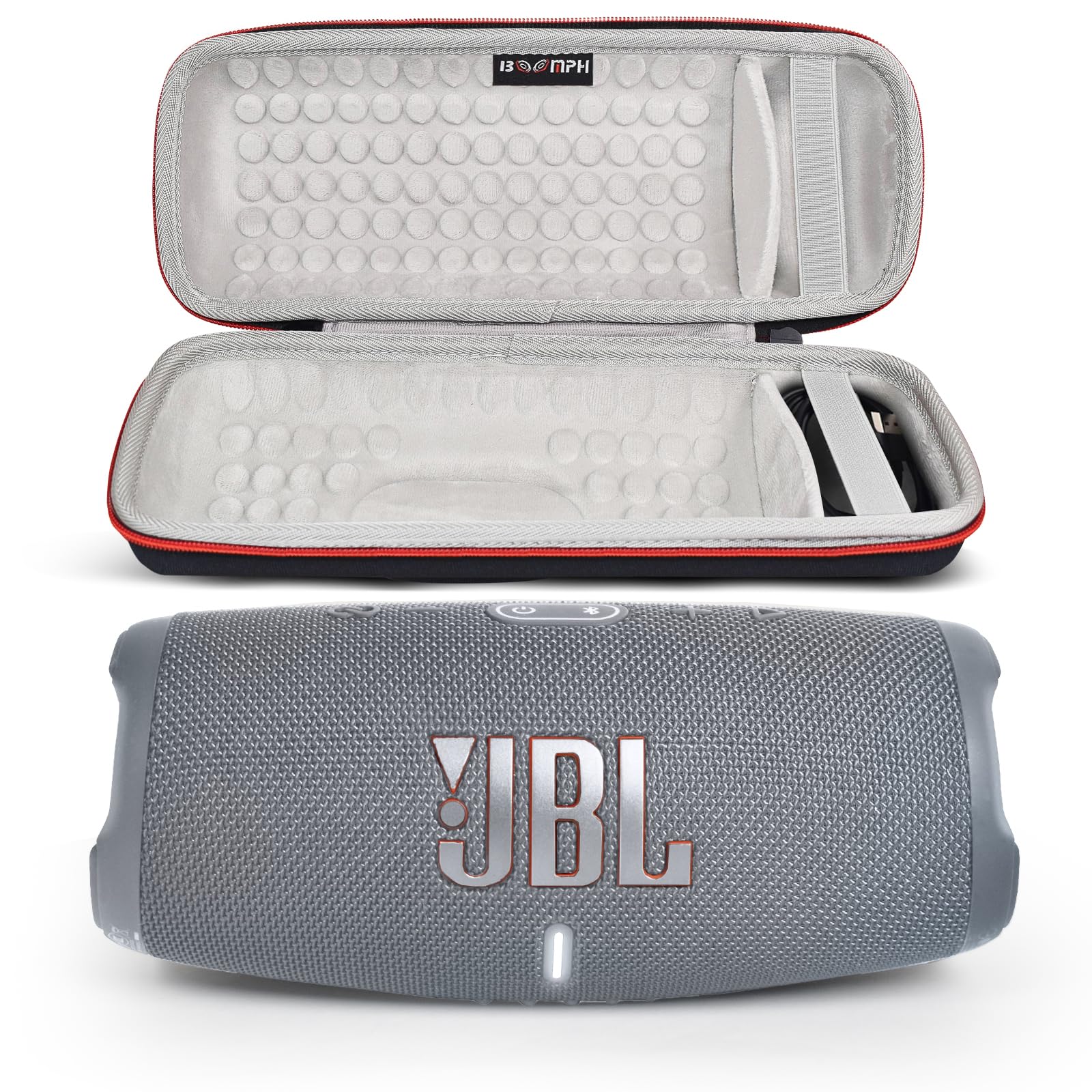 JBL Charge 5 Waterproof Bluetooth Speaker & Boomph Case Bundle - Gray