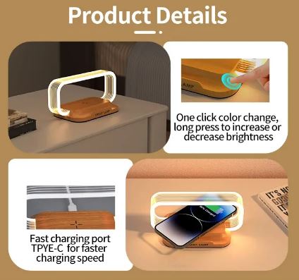 Multifunction Wireless Charger Stand with LED Lamp