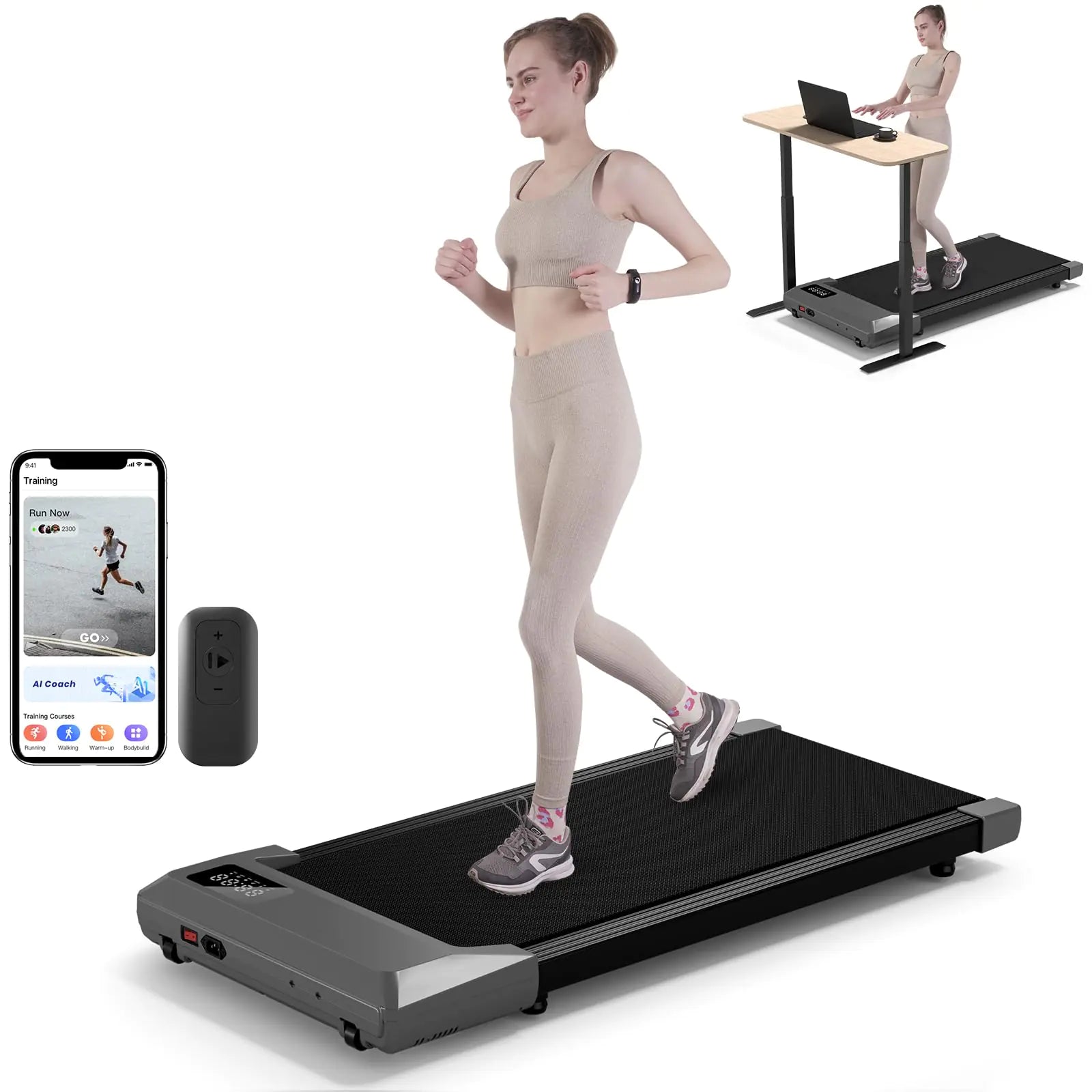 DeerRun 2024 Upgrade Walking Pad - Raceable Smart Under Desk Treadmill with Rewards Program Quick Setup 2.5HP APP/Remote Control LED Display 300 lbs Capacity - Oana Prime Shop