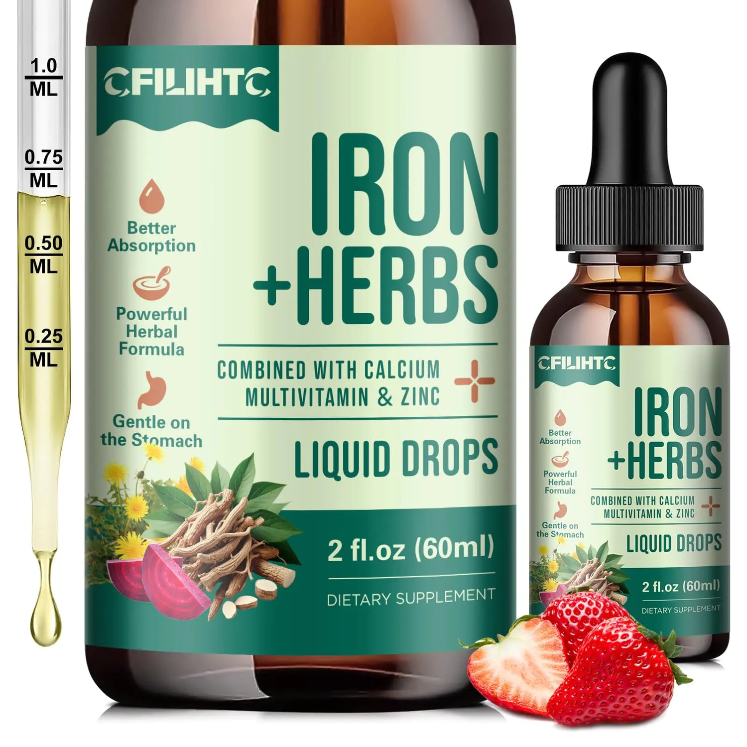 Liquid Iron Supplement for Women Men Iron Drops with Womens Health Herb Blend Calcium Zinc &amp; Multivitamin - Support Blood Builder Skin Energy Immune for Iron Deficiency Anemia Vegan 2 Fl Oz