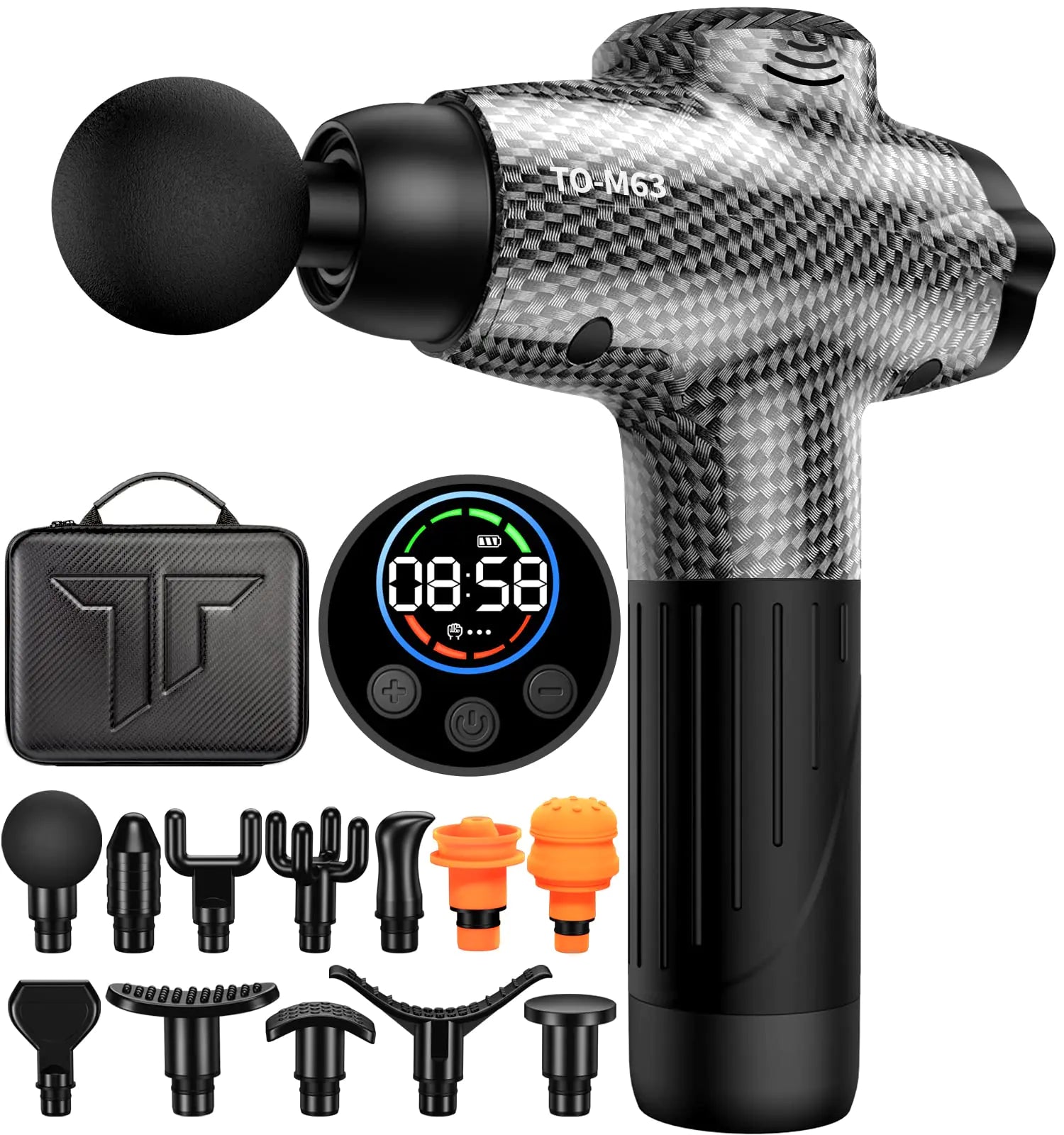 TOLOCO Massage Gun Muscle Massage Gun Deep Tissue Percussion Massage Gun with 12 Replacement Heads Super Quiet Portable Electric Massager for Athletes Treatment Relax Carbon - Oana Prime Shop