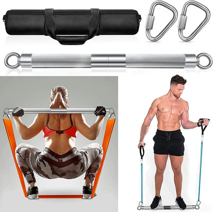 DASKING Detachable Resistance Bands Bar 30"/35.4"/38.5" Length Workout Bar Exercise Bar Max Load 500LBS for Home Gym Workout Full Body Workout Power Lifting Fitness Bar(No resistance bands)