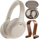 Sony WH1000XM4/S Premium Noise Cancelling Wireless Over-The-Ear Headphones Bundle with Deco Gear Wood Headphone Display Stand and Protective Travel Carry Case - Oana Prime Shop